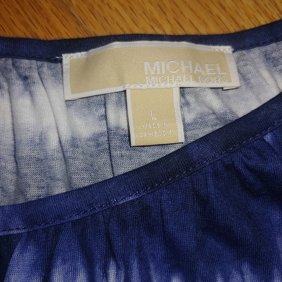 NWOT MICHAEL Michael Kors Blue & White Peasant-Style Tie Dye Top – Size L - Picture 2 of 9